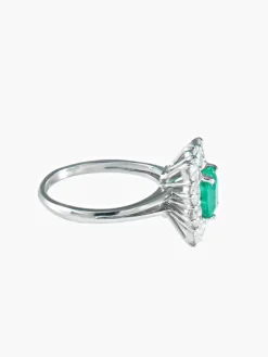 Bague Marguerite émeraude 10 diamants or blanc