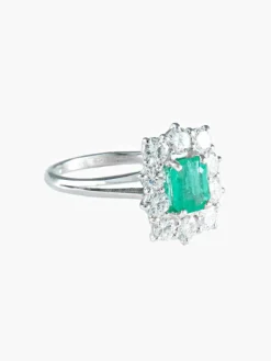 Bague Marguerite émeraude 10 diamants or blanc