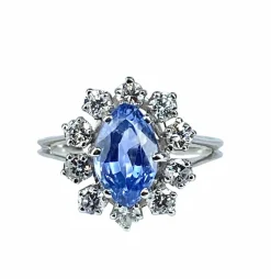 Bague marguerite or blanc, saphir et 10 diamants