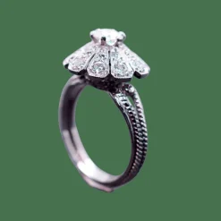 Bague marguerite or blanc et platine diamants époque art déco
