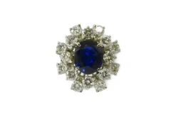 Bague marguerite or blanc, saphir, diamants