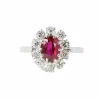 Bague marguerite or blanc rubis ovale diamants