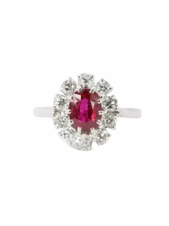 Bague marguerite or blanc rubis ovale diamants