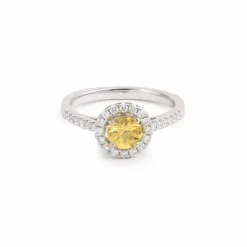 Bague marguerite or blanc saphir jaune diamants