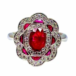 Bague marguerite Or blanc Rubis et Diamants