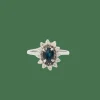 Bague marguerite or blanc saphir oval entourage diamants