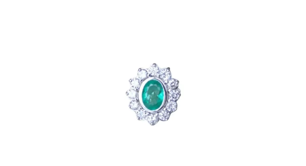 Bague marguerite Or blanc Emeraude Diamants