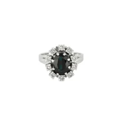 Bague marguerite or blanc, saphir et diamants