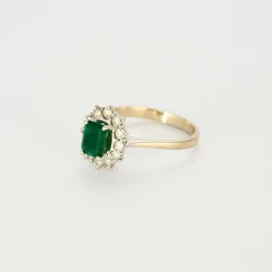 Bague Marguerite Or Blanc Emeraude Diamants