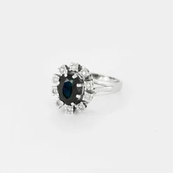 Bague marguerite or blanc, saphir et diamants