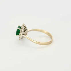 Bague Marguerite Or Blanc Emeraude Diamants