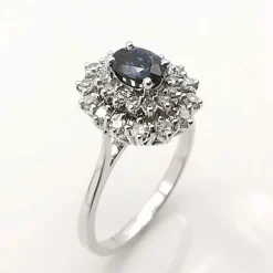 Bague marguerite or blanc saphir et diamants