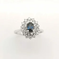 Bague marguerite or blanc saphir et diamants