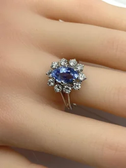 Bague marguerite or blanc, saphir et 10 diamants
