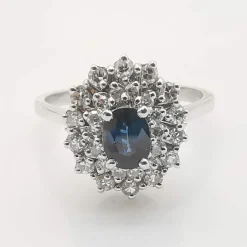 Bague marguerite or blanc saphir et diamants