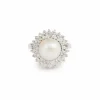 Bague Marguerite or gris, perle 10mm, diamants