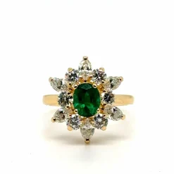 Bague Marguerite Or jaune - Emeraude et Diamants