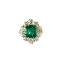 Bague Marguerite Or Jaune Emeraude & Diamants