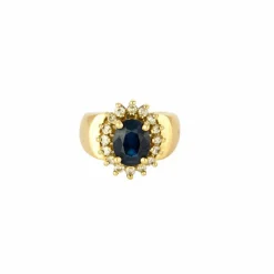 Bague marguerite, or jaune, saphir et diamants