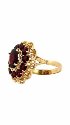 Bague marguerite or jaune grenats