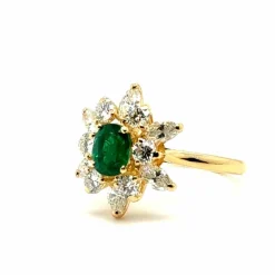 Bague Marguerite Or jaune - Emeraude et Diamants