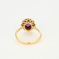 Bague marguerite or jaune, rubis et diamants