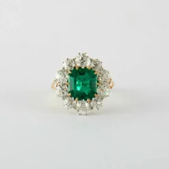 Bague Marguerite Or Jaune Emeraude & Diamants