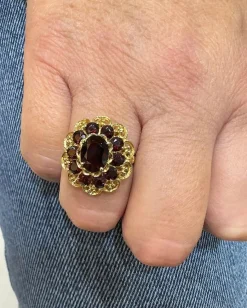 Bague marguerite or jaune grenats