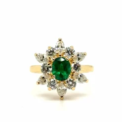 Bague Marguerite Or jaune - Emeraude et Diamants