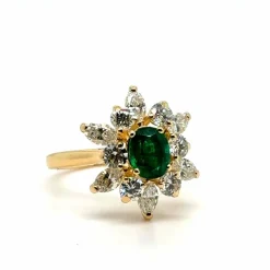 Bague Marguerite Or jaune - Emeraude et Diamants
