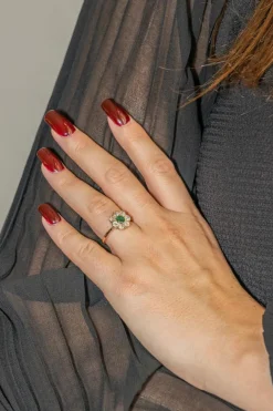 Bague Marguerite Or rose Emeraude