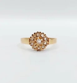 Bague marguerite or rose, diamant taille rose (circa 1900)
