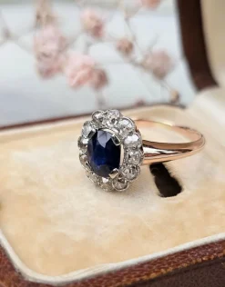 Bague Marguerite Or rose, Platine, Saphir, Diamants