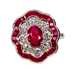 Bague marguerite Or Rubis Diamants