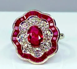 Bague marguerite Or Rubis Diamants