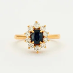 Bague Marguerite Or Saphir Bleu Diamant