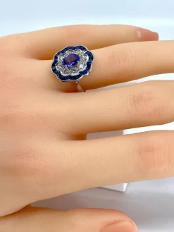Bague marguerite Or Saphirs Diamants