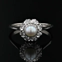 Bague marguerite perle et diamants