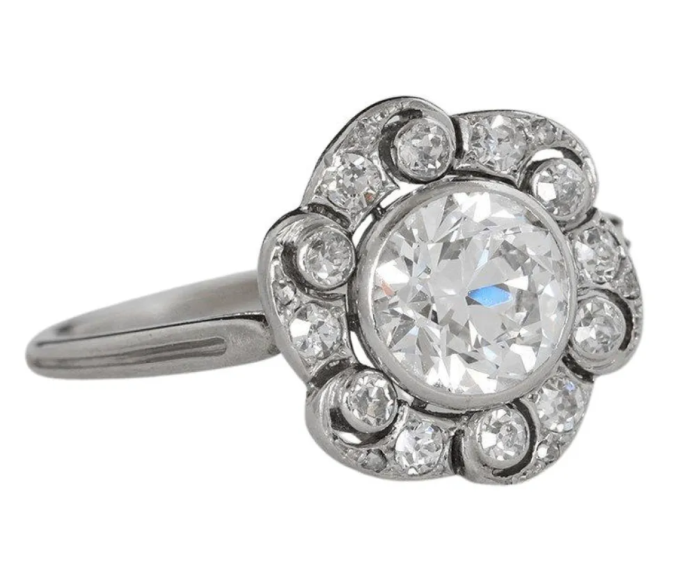 Bague marguerite platine et brillant Art Déco