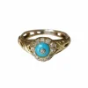 Bague Marguerite pâte de verre turquoise et diamants