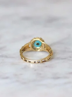 Bague Marguerite pâte de verre turquoise et diamants