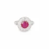Bague marguerite rubis birman 2 Carats diamants platine or blanc (Certificat)