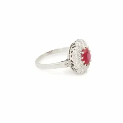 Bague marguerite rubis birman 2 Carats diamants platine or blanc (Certificat)