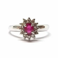 Bague marguerite rubis diamants or blanc