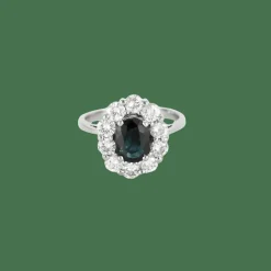 BAGUE MARGUERITE SAPHIR ET DIAMANTS.