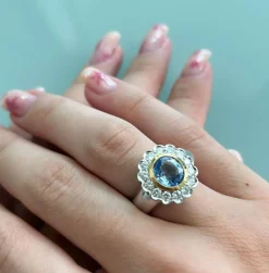 Bague Marguerite saphir et diamants