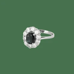 BAGUE MARGUERITE SAPHIR ET DIAMANTS.