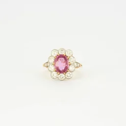 Bague marguerite saphir rose en or jaune et platine