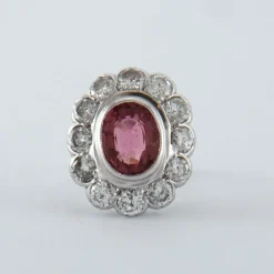 Bague Marguerite Tourmaline rose et Diamants