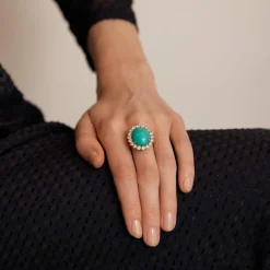 Bague Marguerite turquoise, diamants